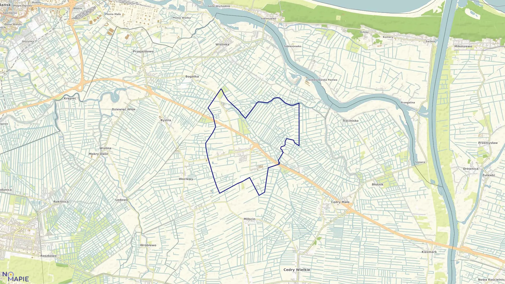 Mapa obrębu Koszwały w gminie Cedry Wielkie